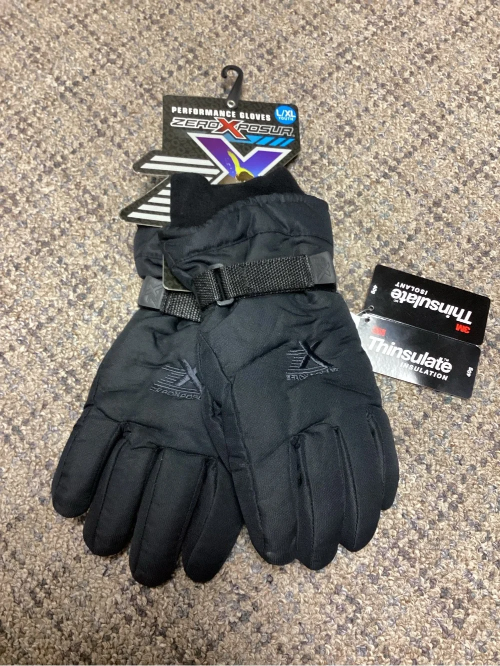 ZeroXposur Black Thinsulate Kids Winter Gloves * Youth L/XL * NWT